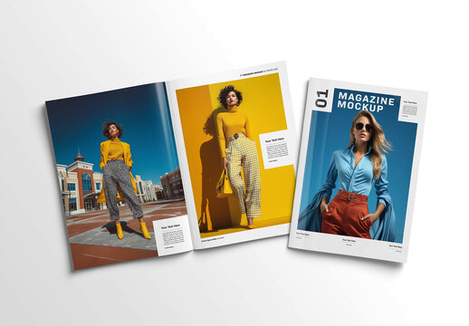 Magazine Cover and Open Magazine Mockup Isolated on White Background