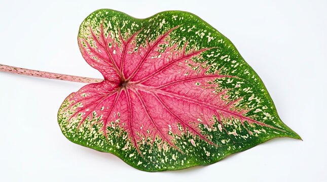 Colorful Variegated Caladium Leaf On White Background.