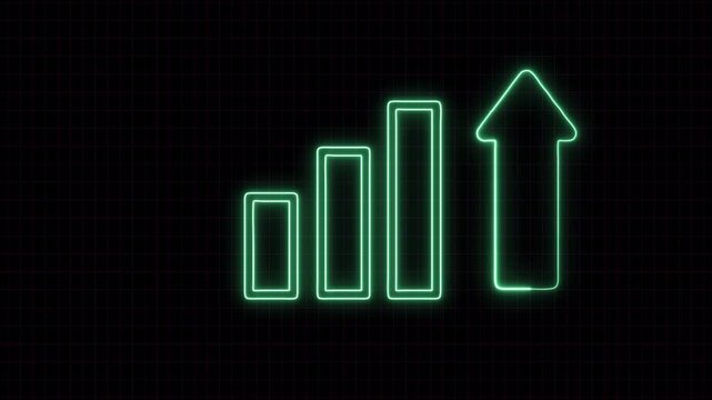 Neon glowing business graph chart Down to Up  icon animation .  growth arrow, profit, investment, and successful business concept Pink color animation .