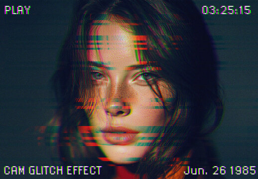 Glitch Camcorder Photo Effect Mockup
