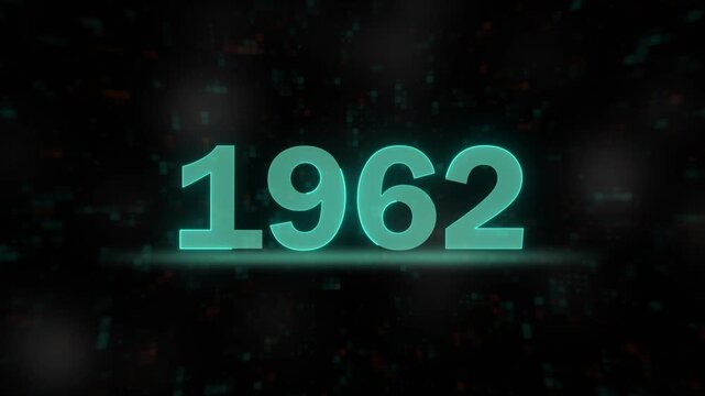 glowing neon number 1962 motion graphic on dark background. animated neon date 1962 for retro or historical documentary projects.