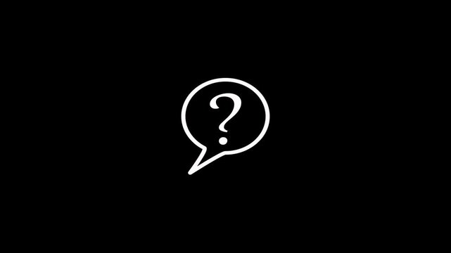 Message box with question mark icon animation on black background. Bubble chat text speech inbox sign with question mark animation for inquiry and doubt concepts