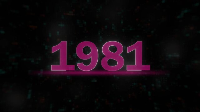 glowing 1981 digit on dark background for retro and vintage concepts. bright magenta 1981 year display, perfect for historical dates and anniversaries.