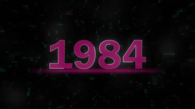 vintage nineteen eighty four neon text motion graphic. retro 1984 number sign glowing pink on black background. glowing magenta 1984 typography for retro projects.
