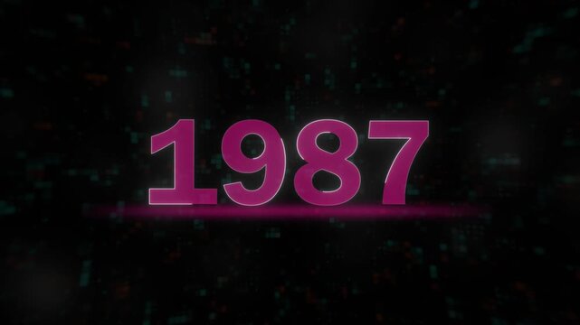 pink neon 1987 number on black background motion graphic. eighties aesthetic 1987 date display for creative projects.
