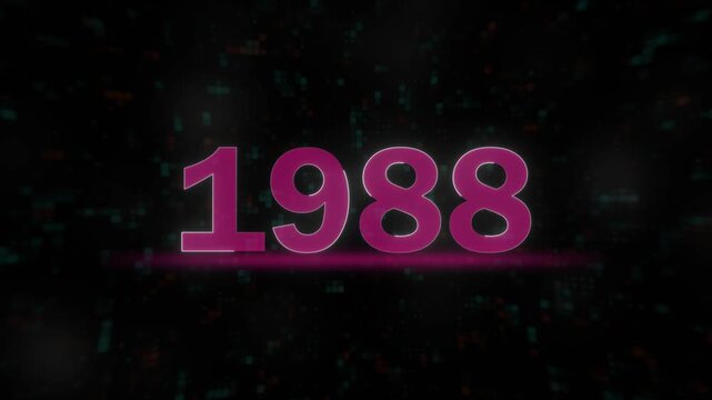 1988 neon typography animation on black background. glowing magenta 1988 text motion graphic design. bold 1988 date display with neon light effect.