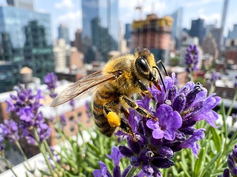 ia generated. Professional urban beekeeping on a city rooftop apiary featuring sustainable honey production and modern agriculture.

