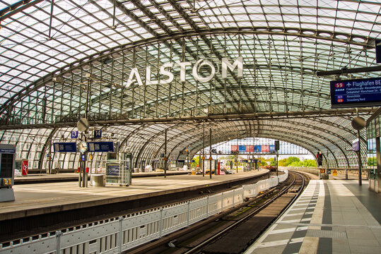 View of empty platforms in Berlin Central Station.