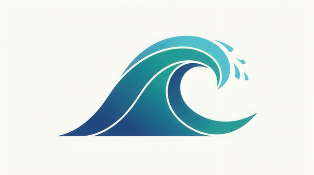 Stylized ocean wave logo icon, minimalist blue sea surf illustration, modern aquatic water splash graphic on white background