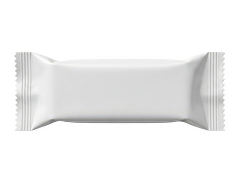 Empty white foil snack wrapper with perforated edges