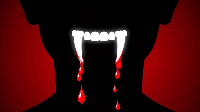 Vector Vampire Teeth Appearing and Disappearing from Dark Silhouette, Minimalist Halloween Loop