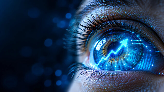 Macro Close Up of Human Eye Tracking Financial Growth Market Trends