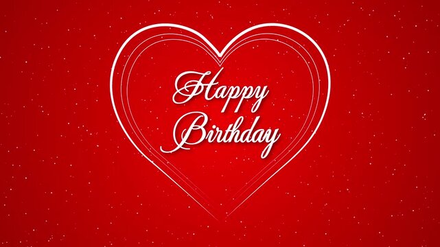 Happy birthday greeting text animation with white glitter particles, falling sequins, sparkling on elegant red background, sparkling magic effects, beautiful happy birthday 4k