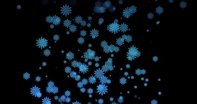Abstract motion of blue frozen snowflakes falling on a black background snowflake snow winter ice