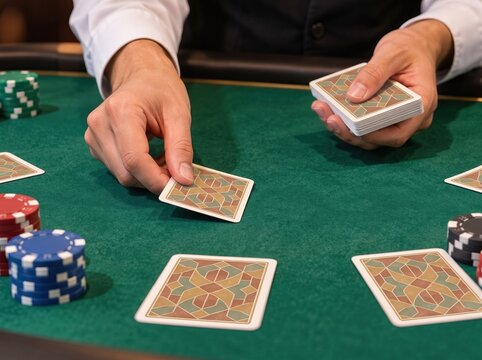 Dealer dealing playing cards at a poker table
