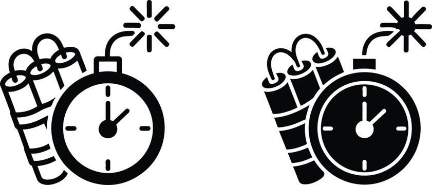 Timed dynamite stick bomb icons vector illustration