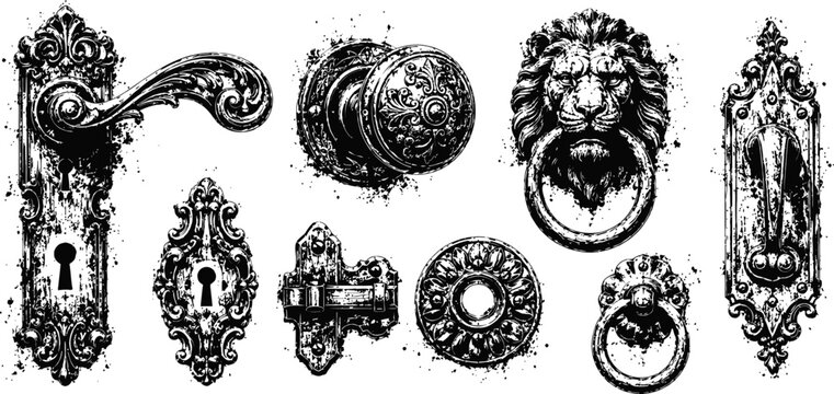 vintage ornate door handles and locks set decorative antique hardware elements for doors with intricate engraving and classic design