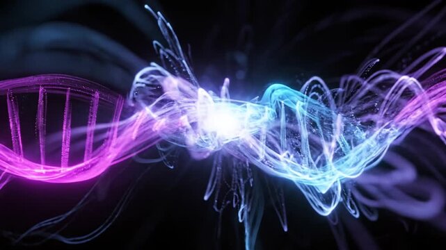 Abstract futuristic glowing purple and blue energy light trails animation