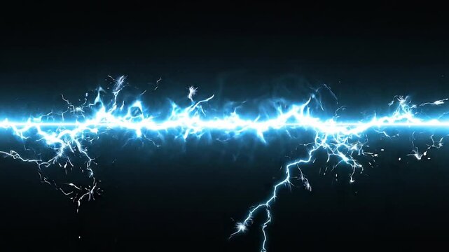 Powerful horizontal lightning bolt striking across a dark blue stormy sky