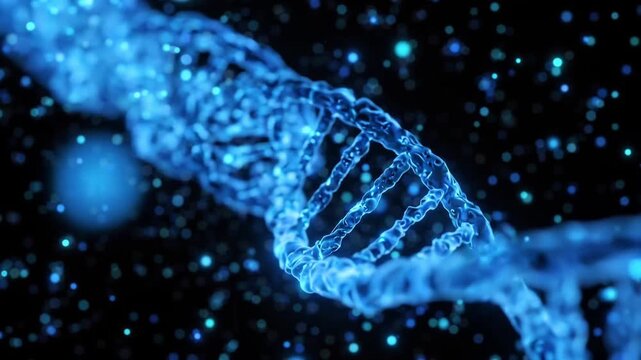 Glowing blue 3D DNA double helix abstract medical and genetic research animation