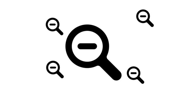 Zoom in and out animation the zoom out symbol. Large black symbol in the center and four small symbols around. Seamless looped 4k animation on white background