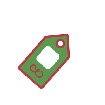Green price tag with red border and CE symbol