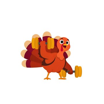Cartoon Thanksgiving Turkey Doing Workout Illustration