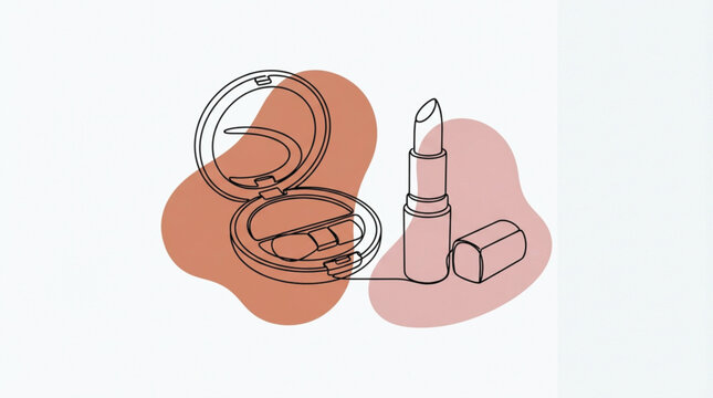 Abstract line art makeup vector illustration with terracotta and pink organic shapes