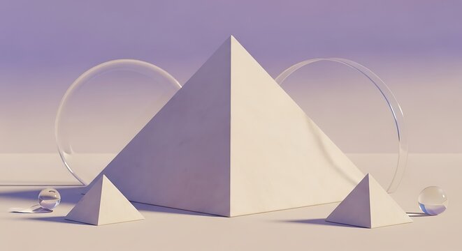 Minimalist glass pyramids and spheres on surface