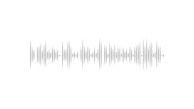 Abstract audio waveform spectrum animation with white sound waves, digital equalizer frequency bars, music visualizer motion, podcast signal meter, clean line design on white background 4k