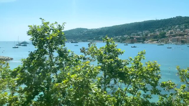 View from a moving train of the sea in Monaco cityscape, Monte Carlo.