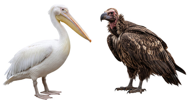 Pelican and Vulture Birds Isolated on Transparent Background