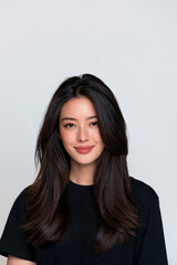 Fototapeta premium beautiful young chinese woman smiling in full body portrait, elegant chinese woman with cute makeup on white background, attractive young asian woman with curvy figure posing in studio
