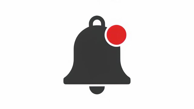Minimalist vector icon of a dark gray notification bell featuring a vibrant red alert dot for user interface design