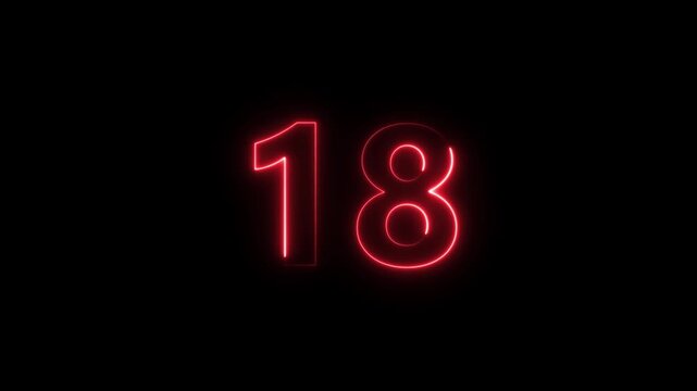 Red Neon Numbers 18 and 13 Glowing on Black Background Cinematic Motion