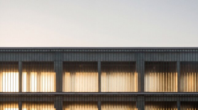Modern Building Facade with Illuminated Glass Louvers