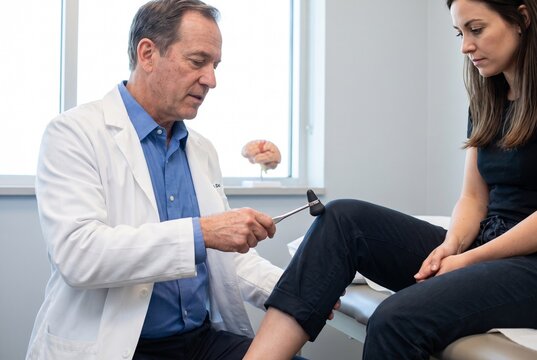 Neurologist Testing Patient's Reflexes with Reflex Hammer