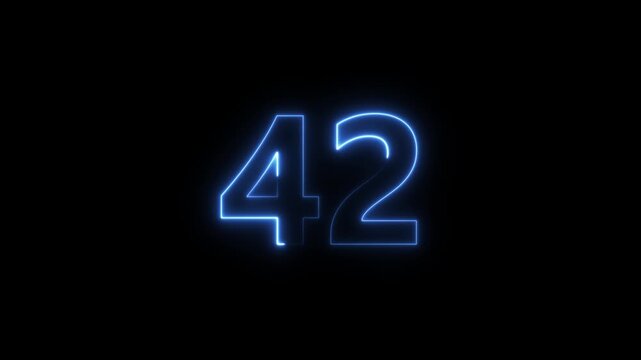 Glowing blue number 42 animating in sequence against a dark background with neon light effects