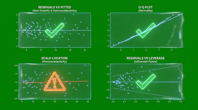 Diagnostic scatter plots displaying statistical regression analysis results