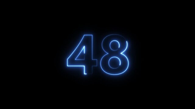 Glowing blue numbers 48 and 43 in sequence during a countdown on black background with cinematic motion