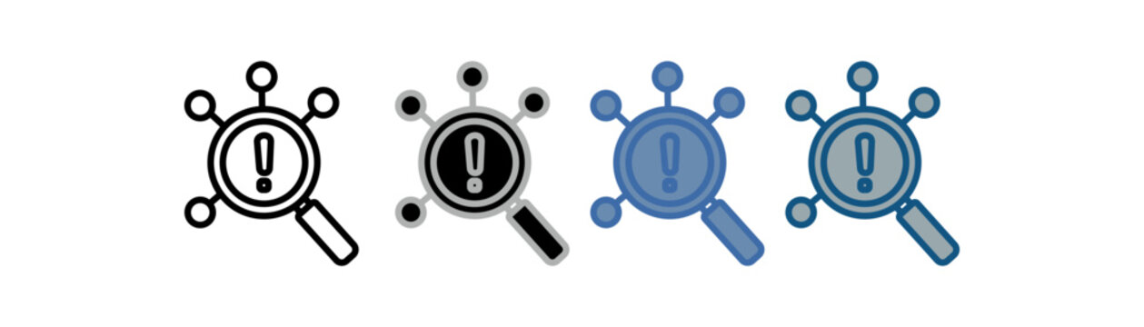 Root cause icon set (multi-style collection) featuring magnifying glass designs and command symbols.