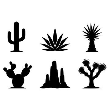 Southwestern Desert Nature Solid Black Silhouette Icon Bundle