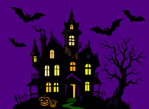 halloween castle vector illustration, Haunted house or mansion, Halloween, on a transparent background, silhouette