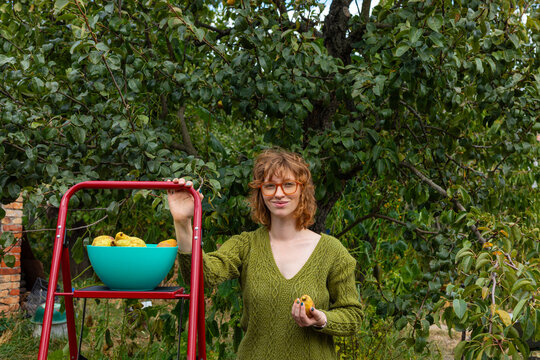 A gardener near the garden steps.