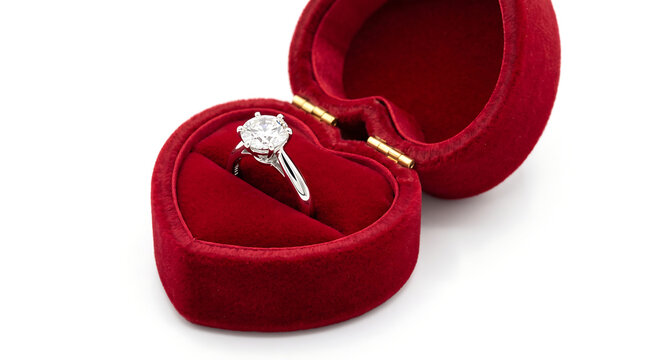 Valentine diamond engagement ring in red heart velvet gift box