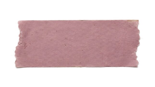 A rectangular strip of textured pink handmade paper with torn edges on a white background with edges isolated against background design use