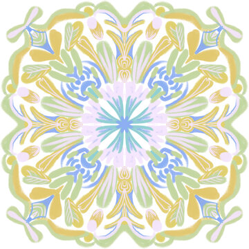 Pastel Floral Mandala With Yellow Green and Blue Details
