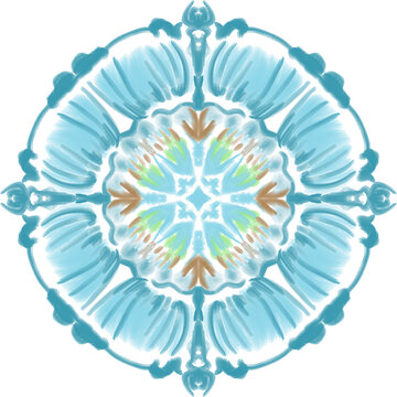 Turquoise Blue Floral Mandala With Lime Green Details