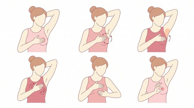 Woman performing self breast exam tutorial vector illustration infographic