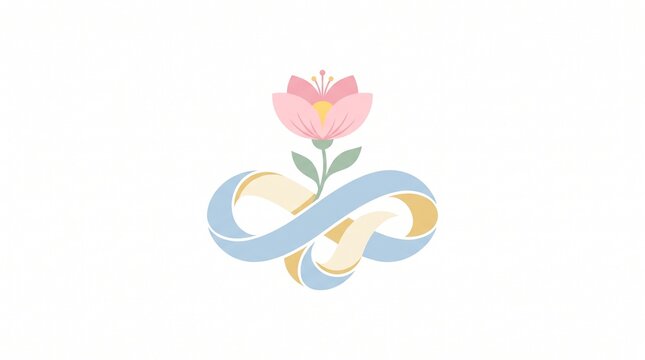 Minimalist Infinity Symbol with Blooming Flower Vector Illustration